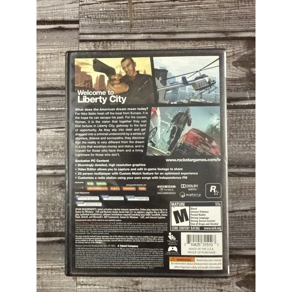 Grand Theft Auto IV PC DVD With Poster Map ~ Game Windows GTA4 2 Disc Set